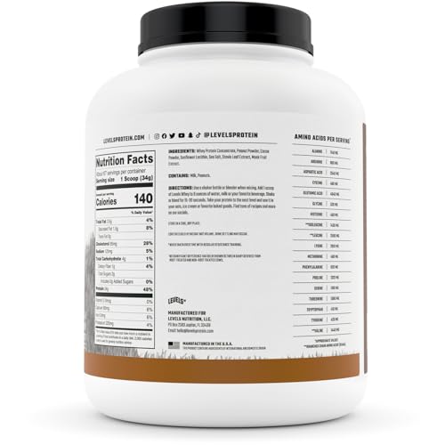 Levels Grass Fed 100% Whey Protein, No GMOs, Chocolate Peanut Butter, 5LB - AB Mystery