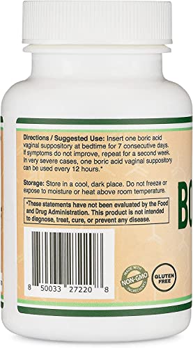 Boric Acid Vaginal Suppositories (600mg, 60 Count) Supports Vaginal pH Balance, Odor Control - AB Mystery