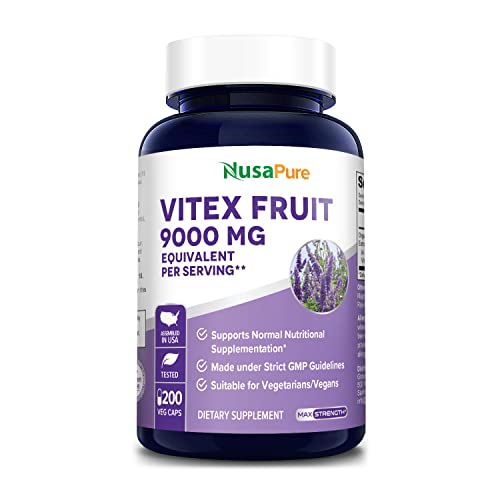 NusaPure Vitex Chasteberry Fruit 20:1 Extract 9,000 mg -200 Veggie Caps 200 Days Supply