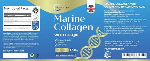 Reverse Life Marine Collagen Capsules 1200mg – with Hyaluronic Acid & Vitamin C + Q10 - AB Mystery