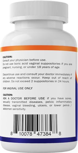 Vitamatic Boric Acid Vaginal Suppositories 600 mg USP Grade Boric Acid in Vegetarian Capsule Shell - 60 Count - AB Mystery