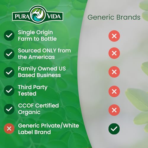 PURA VIDA MORINGA Moringa Powder Organic Single Origin - Premium 100% Leaf Powder - AB Mystery