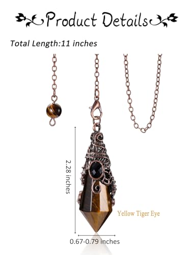 PESOENTH Crystal Pendulum Dowsing Divination Scrying Pendulum with Bronze Wrap Tiger Eye Healing - AB Mystery