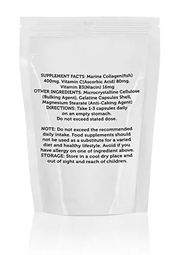 Marine Collagen 400mg Complex with Vitamin B3 and Vitamin C x30 Capsules Pills UK Nutrition - AB Mystery