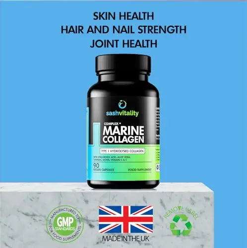 Marine Collagen Supplements - 90 Capsules with Vitamin C, Vitamin E, Hyaluronic Acid, Aloe Vera, Turmeric - AB Mystery