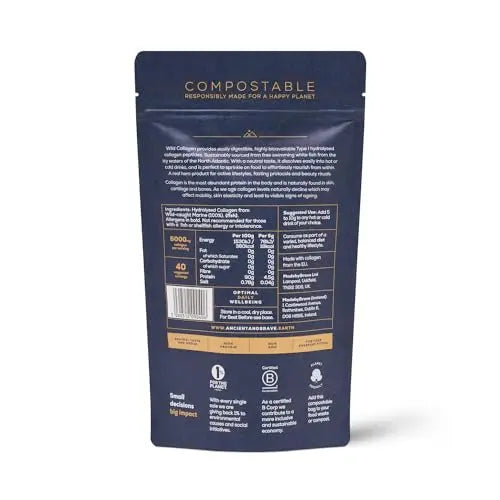 Ancient + Brave Wild Collagen 200g - Wild Caught Marine Collagen Powder - 100% Hydrolysed Collagen Peptides (Fish) Ancient + Brave