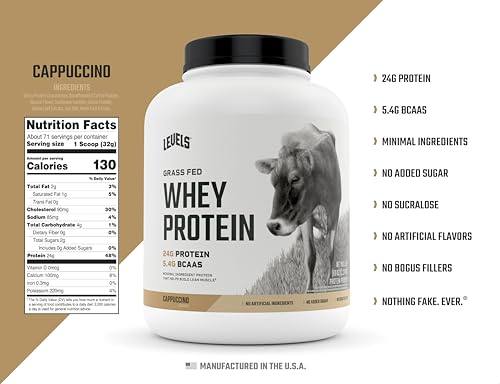 Levels Grass Fed 100% Whey Protein, No Hormones, Cappuccino, 5LB - AB Mystery