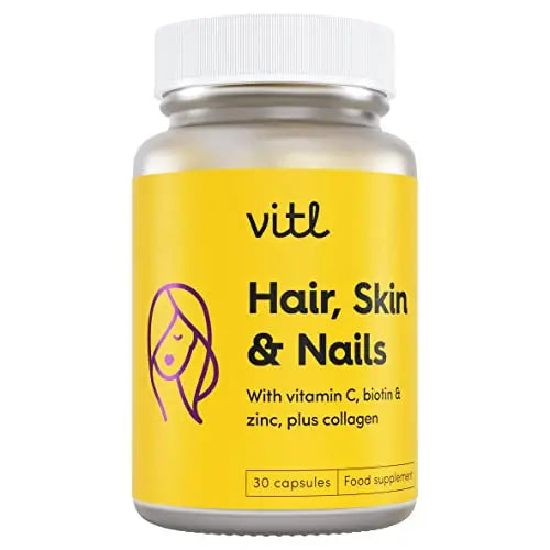 VITL Hair, Skin & Nails + Collagen, A dose of Classic Complexion Heroes Such as Collagen, Vitamin E, Biotin and Zinc | 30 Capsules - AB Mystery