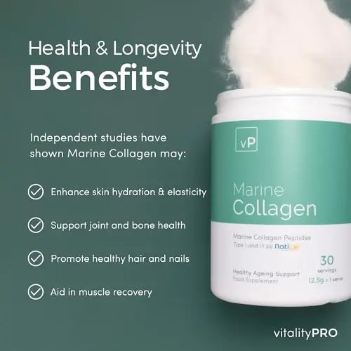 Marine Collagen 375g - 12.5g x 30 Servings - Naticol® Type 1 and 3 - Vitality Pro Hydrolysed Collagen - AB Mystery