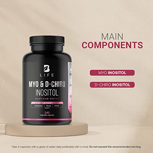Myo-Inositol & D-Chiro Inositol by B Life - 240 Capsules | Made in USA | 40:1 Ratio - AB Mystery