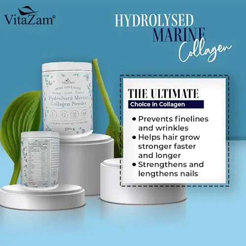 Vitazam Pure Marine Collagen Powder - 100% Hydrolysed Collagen Peptides for Hair Skin and Nails - AB Mystery