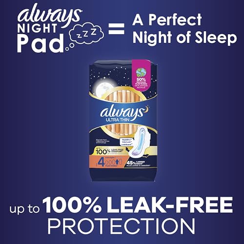 Always Ultra Thin Feminine Pads with Wings for Women, Size 4, Overnight Absorbency, Unscented - AB Mystery