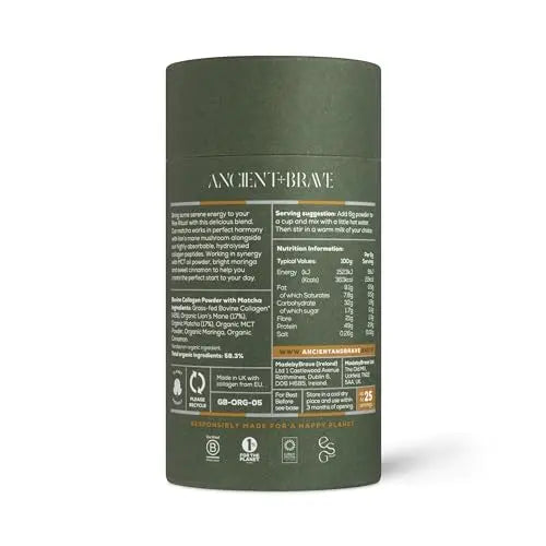 Ancient + Brave Matcha + Collagen 150g Tub - Lion's Mane Mushroom Powder Supplement Ancient + Brave