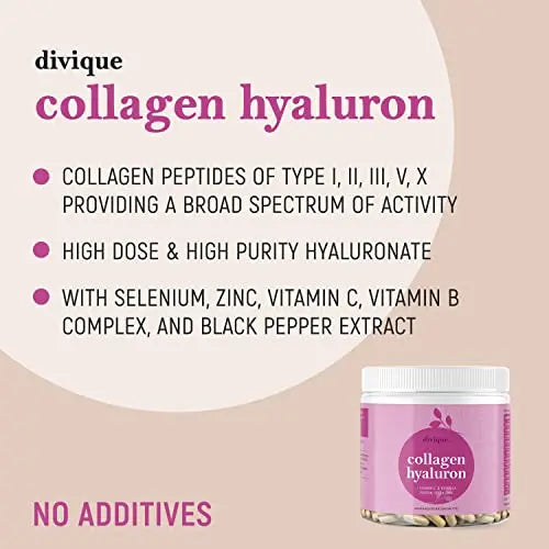 Collagen Capsules Divique Collagen Hyaluron 1500mg Collagen Peptides Type 1, 2, 3, 5, 10 - AB Mystery
