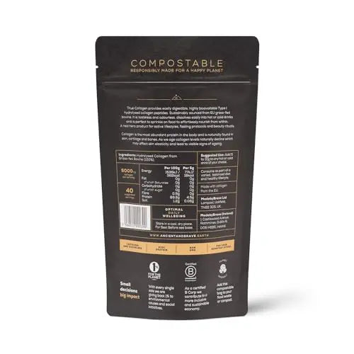 Ancient + Brave True Collagen 200g - Grass-Fed Bovine Collagen Powder - 100% Hydrolysed Collagen Ancient + Brave