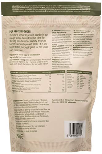 Pulsin - Unflavoured Vegan Pea Protein Powder - 250g - 8.0g Protein, 0g Carbs, 41 Kcals Per Serving Pulsin