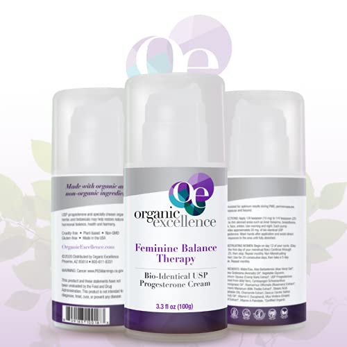Organic Excellence Feminine Balance Therapy - USP Bio-Identical Progesterone Cream - 3 oz - AB Mystery