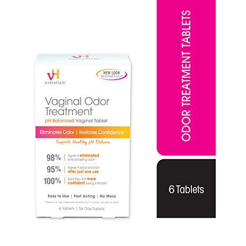 vH essentials Vaginal Odor Treatment - pH Balanced Vaginal Suppositories - 6 Tablets With Applicator, White - AB Mystery