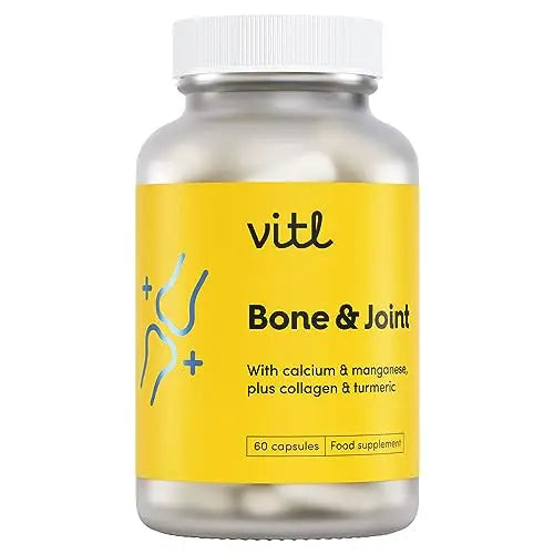 Vitl Bone & Joint Supplement - 60 Capsules - with Calcium, Manganese, Hydrolysed Type II Collagen & Turmeric - Maintenance for Joints, Bones - AB Mystery