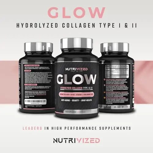 Nutrivized Glow Hydrolysed Type 1&3 Collagen with Premium Pure C8 MCT Oil - Vitamin C & Hyaluronic Acid - AB Mystery