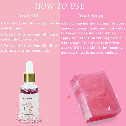Yoni Wash & Yoni Oil & Yoni Soap for Women Set, 5.29oz Yoni Soap Bar, 2 * 30ml Feminine Oil, 6.7 fl.oz - AB Mystery