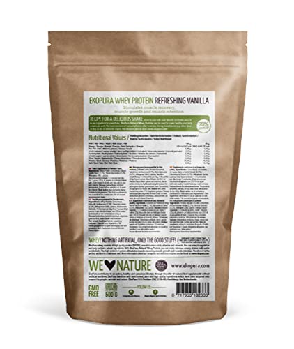 Ekopura Natural Whey Protein - Vanilla - 500g | 78% Protein | 100% Natural Grass Fed Whey Ekopura