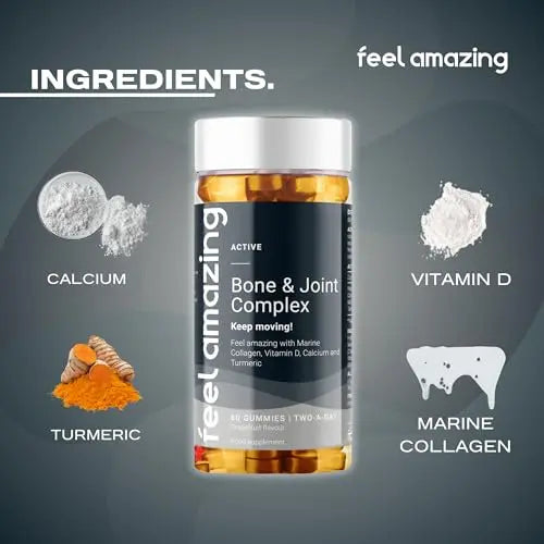 Feel Amazing Bone & Joint Complex Gummies - with Calcium, Vitamin D3 & Marine Collagen - 60 Grapefruit-Flavored Gummies - 30-Day Supply (1) Feel Amazing