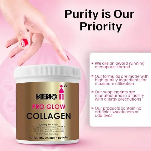 Meno II PRO Glow Marine Collagen Powder 10,000mg - High-Potency Supplements for Women Skin Hydration - AB Mystery