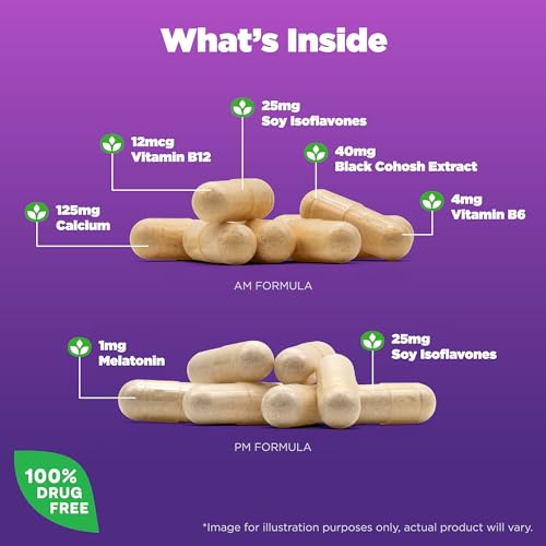 Natrol Complete Balance A.M./P.M. Capsules for Menopause Relief, Helps Relieve Hot Flashes and Night Sweats - AB Mystery