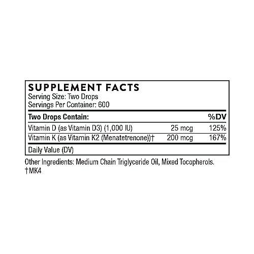 THORNE Vitamin D + K2 Liquid with a metered Dispenser - Vitamins D3 and K2 to Support - AB Mystery