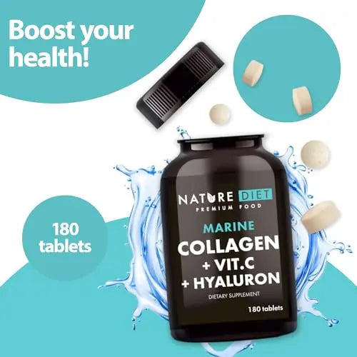 Nature Diet - Marine Collagen with Hyaluronic Acid and Vitamin C, 180 tablets, 500 mg , Peptan F , Fish Collagen Nature Diet