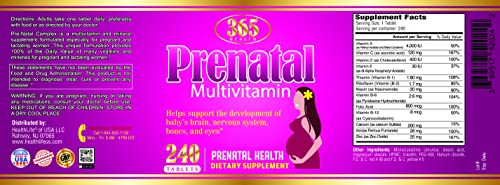 365 Health Prenatal Multivitamin with Folic Acid, Dietary Supplement for Daily Nutritional Support HEALTH LFE