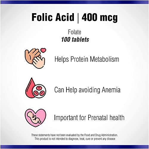 Folic Acid Supplement 100 Tablets 400 mcg by Natural Systems - Prenatal Vitamin for Women Perfect Natural Systems Naturasys
