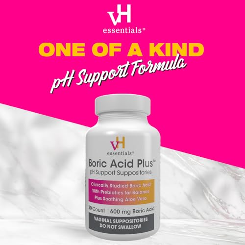 vH essentials Boric Acid Plus Vaginal Suppositories, Prebiotic Infused with Soothing Aloe Vera, pH - AB Mystery