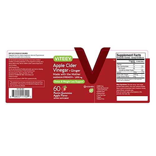 Apple Cider Vinegar Gummies 1,000mg Plus Ginger, ACV with The Mother, Detox Cleanse - AB Mystery