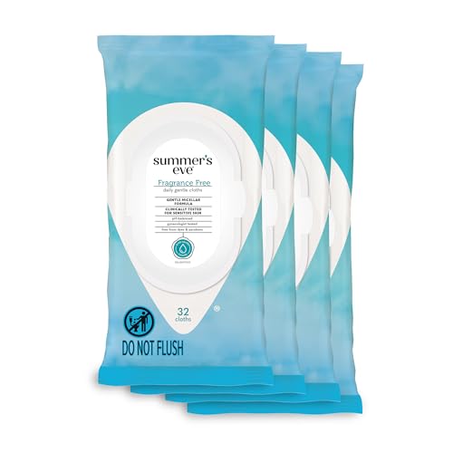 Summer's Eve Fragrance Free Gentle Daily Feminine Wipes, Removes Odor, pH balanced, 32 Count, 4 Pack