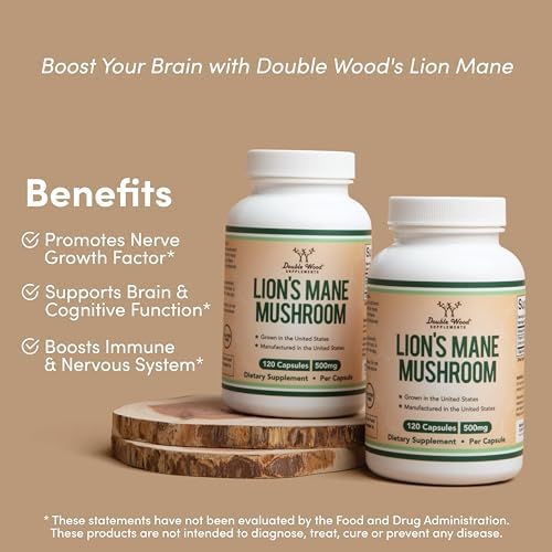 Lions Mane Supplement Mushroom Capsules (Two Month Supply - 120 Count) for Brain - AB Mystery