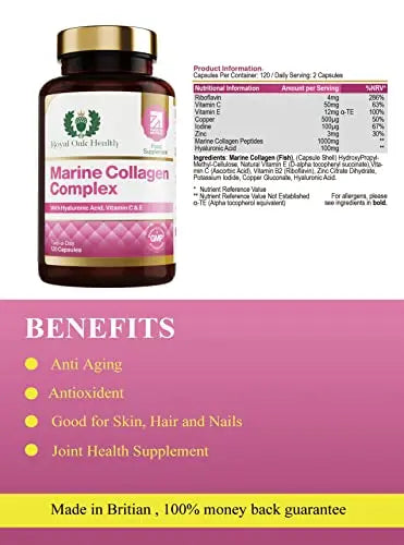Marine Collagen Complex – 120 Hydrolyzed Fish Collagen Capsules – Enriched with Vitamin C - AB Mystery