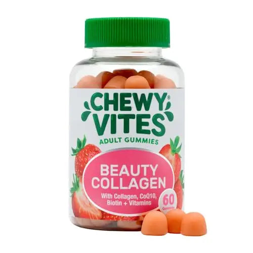 Chewy Vites Beauty Collagen 60 Gummy Vitamins |Hydrolised Collagen, CoQ10, Biotin + Vitamins | 1 Month Supply | Real Fruit Juice | Berry Flavour | 2-a-Day | - AB Mystery