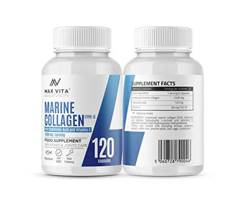 Marine Collagen Type 1 2400mg - 120 Capsules Supplement with Hyaluronic Acid and Vitamin C - AB Mystery
