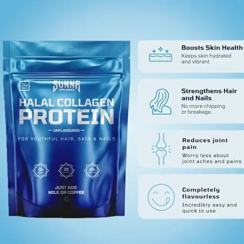 SUNNA SUPPLEMENTS - Halal Bovine Collagen Protein Powder for Hair, Skin, Nails and Joints SUNNA SUPPLEMENTS
