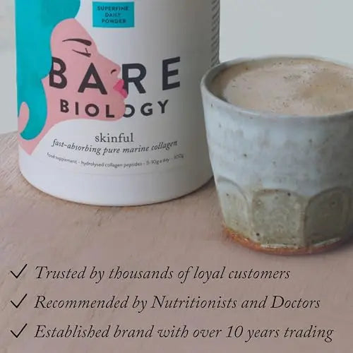 Bare Biology Collagen Powder, 300g/60 Servings - Skinful Pure Marine Collagen Supplement for Skin Bare Biology
