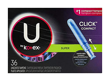 U by Kotex Click Compact Tampons, Super Absorbency, Unscented, 36 Count