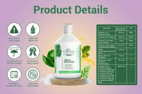 VitaZam Vegan Collagen Liquid 5000mg Hydrolyzed Collagen Peptides for Women - AB Mystery