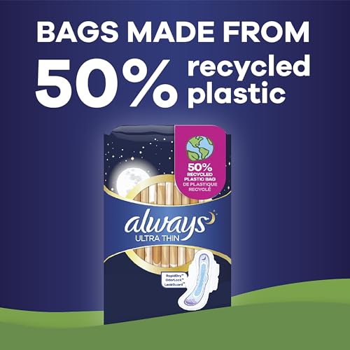 Always Ultra Thin Feminine Pads with Wings for Women, Size 4, Overnight Absorbency, Unscented - AB Mystery