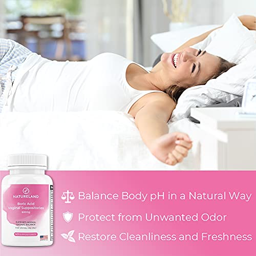 Natureland 40 Count, 600mg Boric Acid Vaginal Suppositories, Made in USA, Restore pH Balance - AB Mystery
