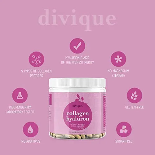 Collagen Capsules Divique Collagen Hyaluron 1500mg Collagen Peptides Type 1, 2, 3, 5, 10 - AB Mystery