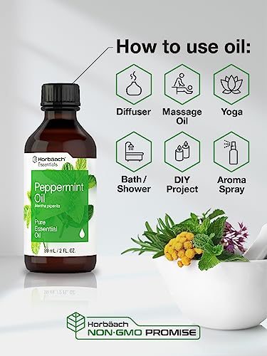 Horbaach Peppermint Oil | 2 fl oz | Pure Essential Spray | for Massage, Bath & Diffusers | Non-GMO - AB Mystery