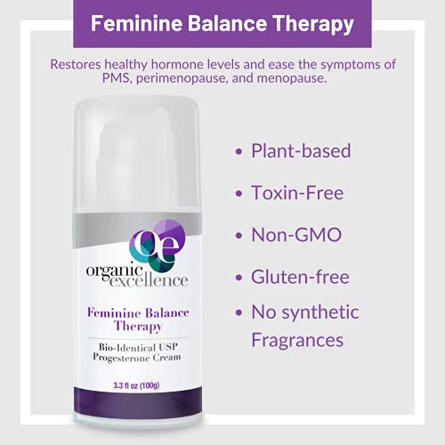 Organic Excellence Feminine Balance Therapy - USP Bio-Identical Progesterone Cream - 3 oz - AB Mystery