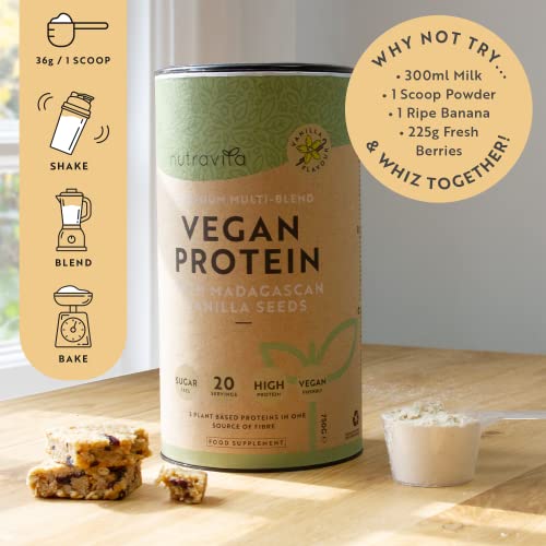 Vegan Protein Powder - Vanilla Flavour - Plant-Based High Protein Powder - 25g Protein per 36g Serving Nutravita